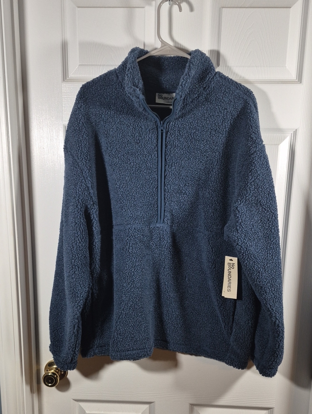 No Boundaries Men's Navy Blue Sherpa Half-Zip Pullover